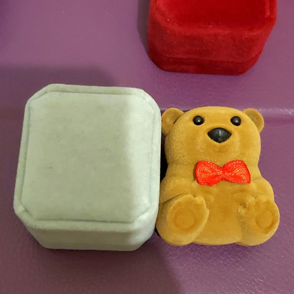 Cute Furry Bear with Red Bow Tie Jewelry Gift Box